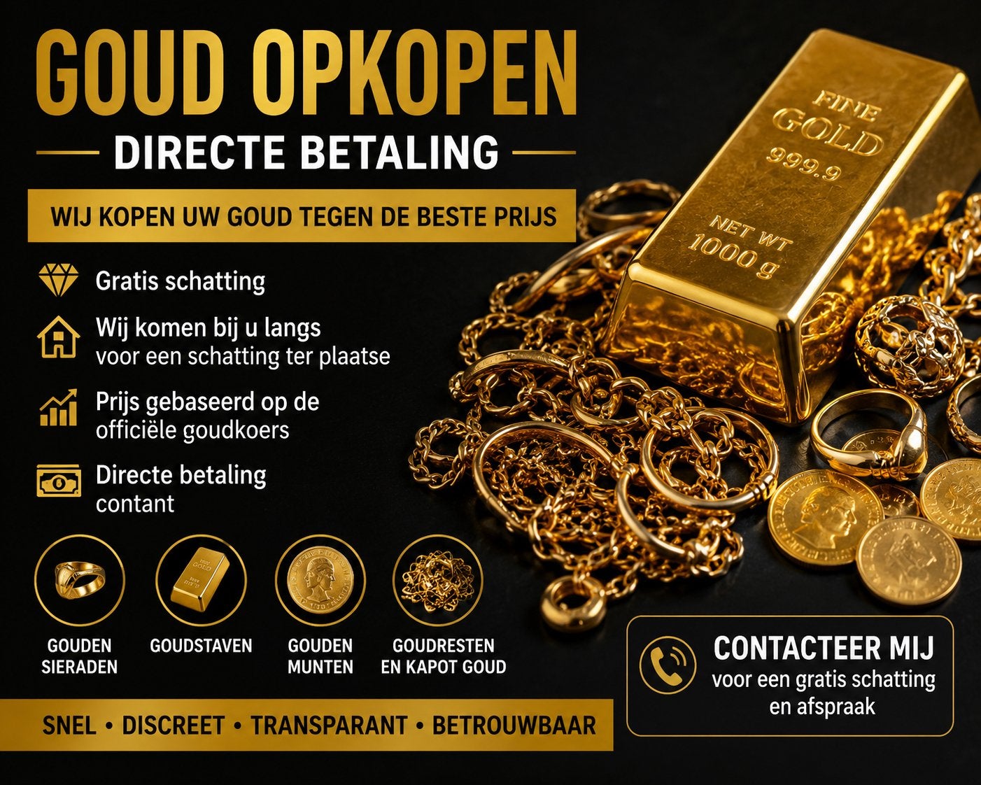 ✅ INKOOP VAN GOUD – CONTANTE BETALING BINNEN HET UUR ✅, Ophalen, Zo goed als nieuw