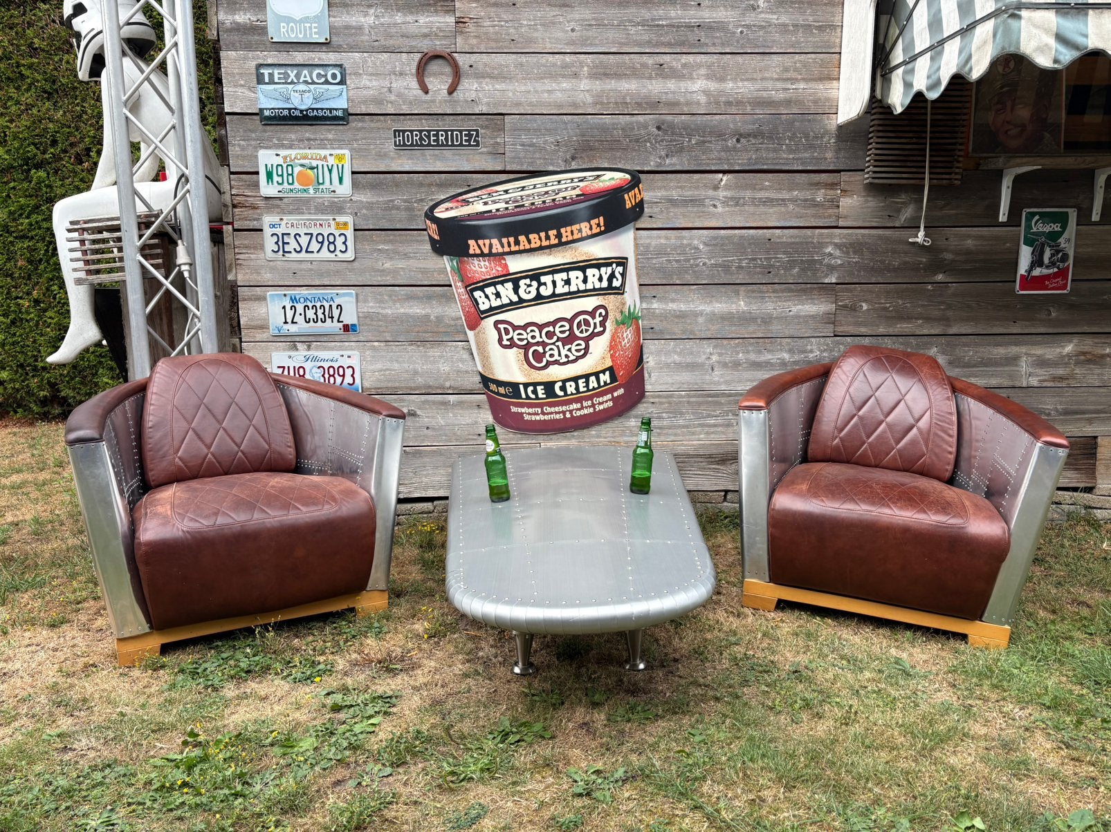 Aviator fauteuil set, echt leder en aluminium., Huis en Inrichting, Fauteuils, Ophalen, 75 tot 100 cm, 75 tot 100 cm, Aviation
