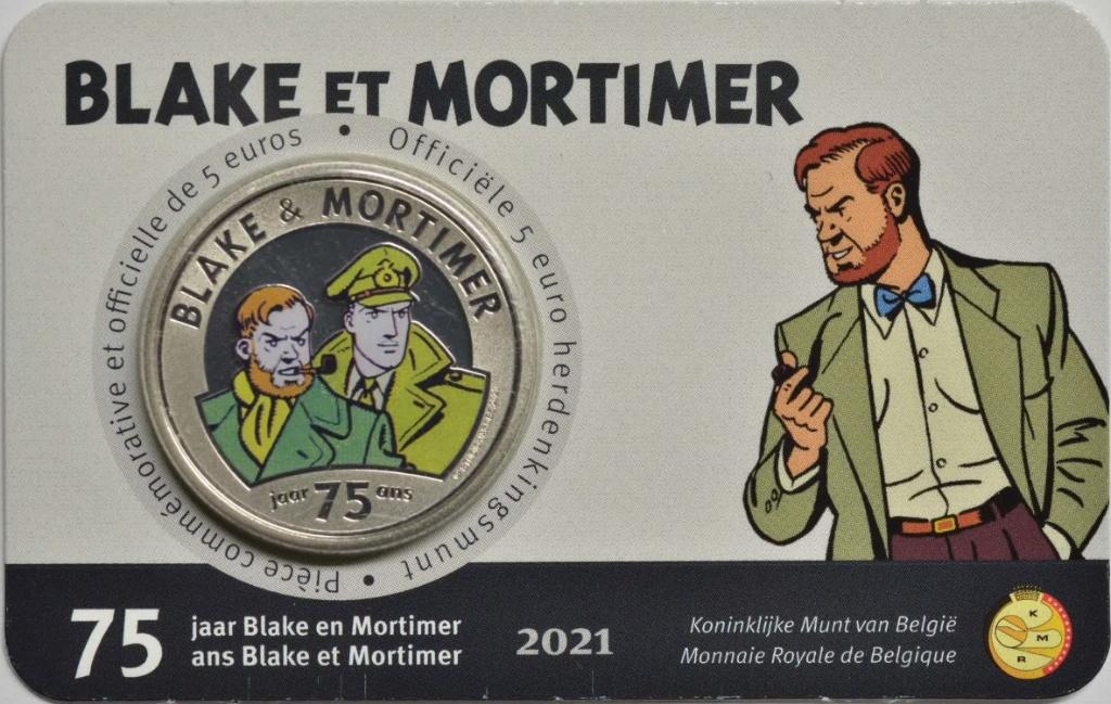 5 euros Belgique 2021 Blake & Mortimer colorié en coincard, Timbres & Monnaies, Enlèvement ou Envoi, Belgique, 5 euros