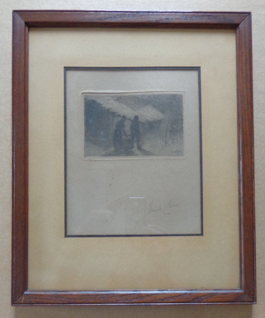 EMILE CLAUS / BOERENKOPPEL / ZW-W ETS / 39x32cm / KADER SIG, Enlèvement ou Envoi
