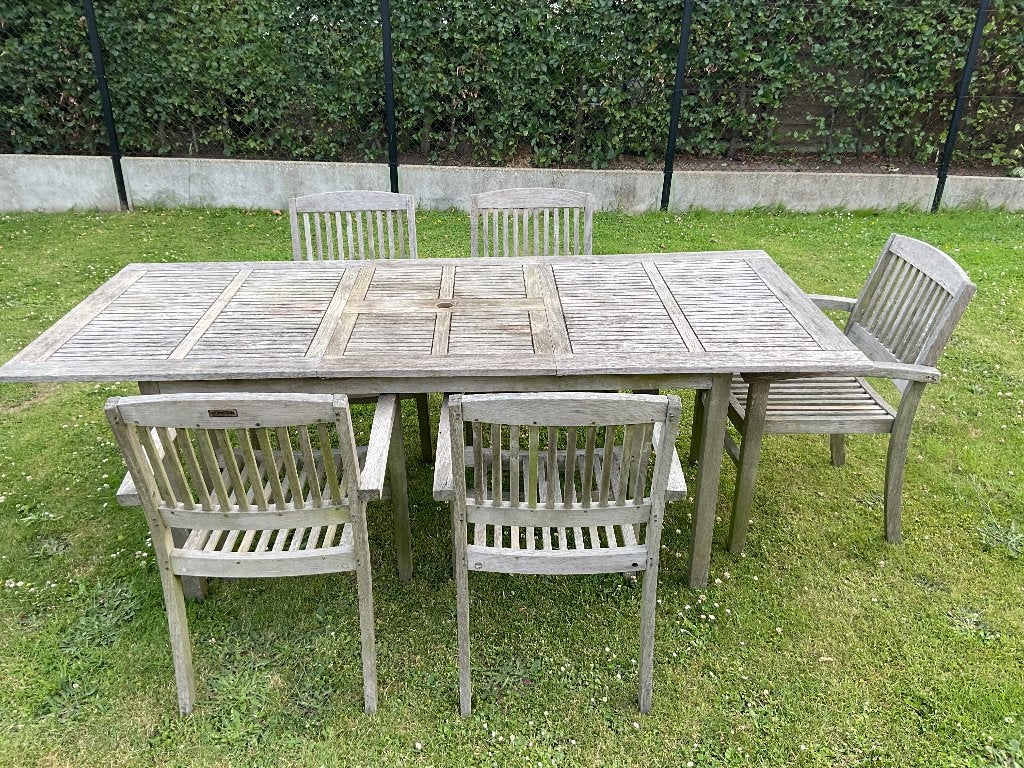 Tuinset Bristol teak met 5 stoelen, Tuin en Terras, Ophalen, Tuinset