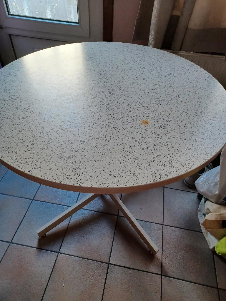 Table de cuisine blanche ronde 90cm diamètre, Ophalen, Gebruikt, 50 tot 100 cm, Overige materialen
