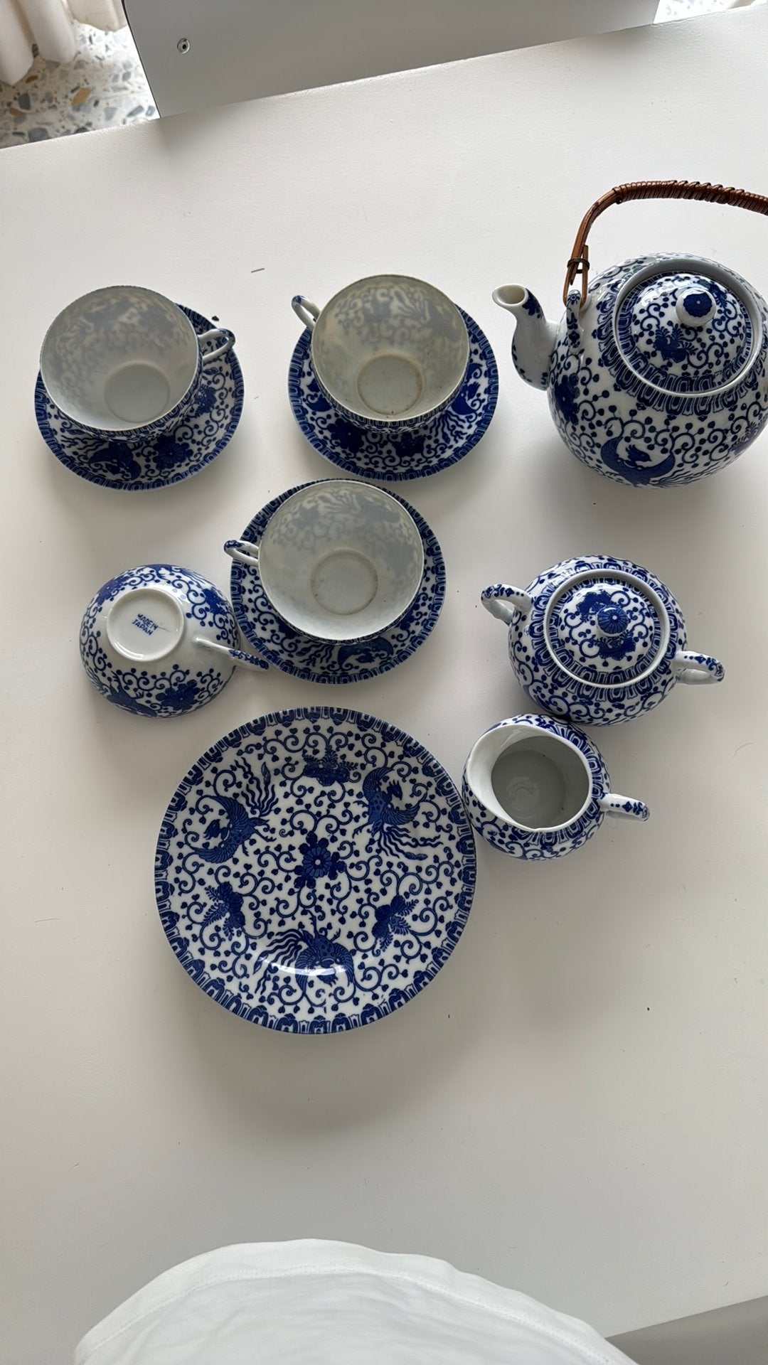 Japans Theeservies – Blauw-Wit Phoenix Bird (12 s), Antiek en Kunst, Antiek | Servies compleet, Ophalen