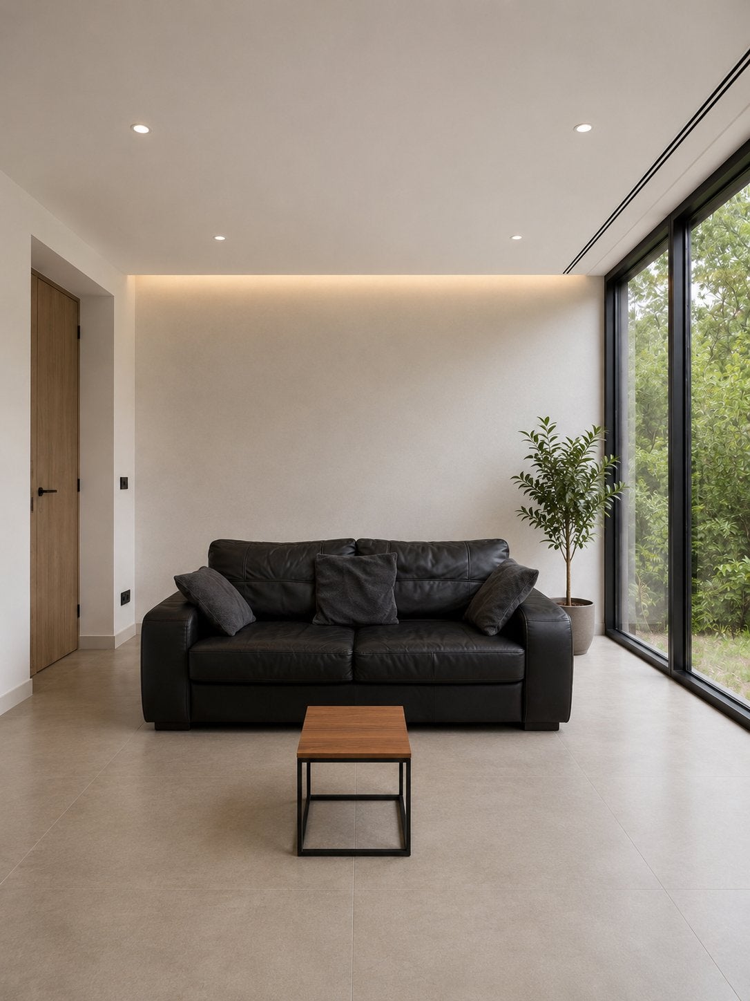 Moderne zwarte leren zetel + gratis levering, Ophalen, Gebruikt