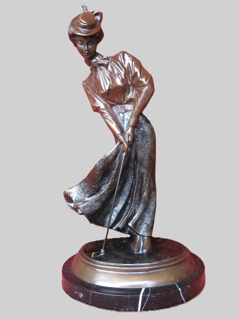 Art Deco -  bronzen beeld D'Asté -  golf spelende bourgoise, Enlèvement, Bronze