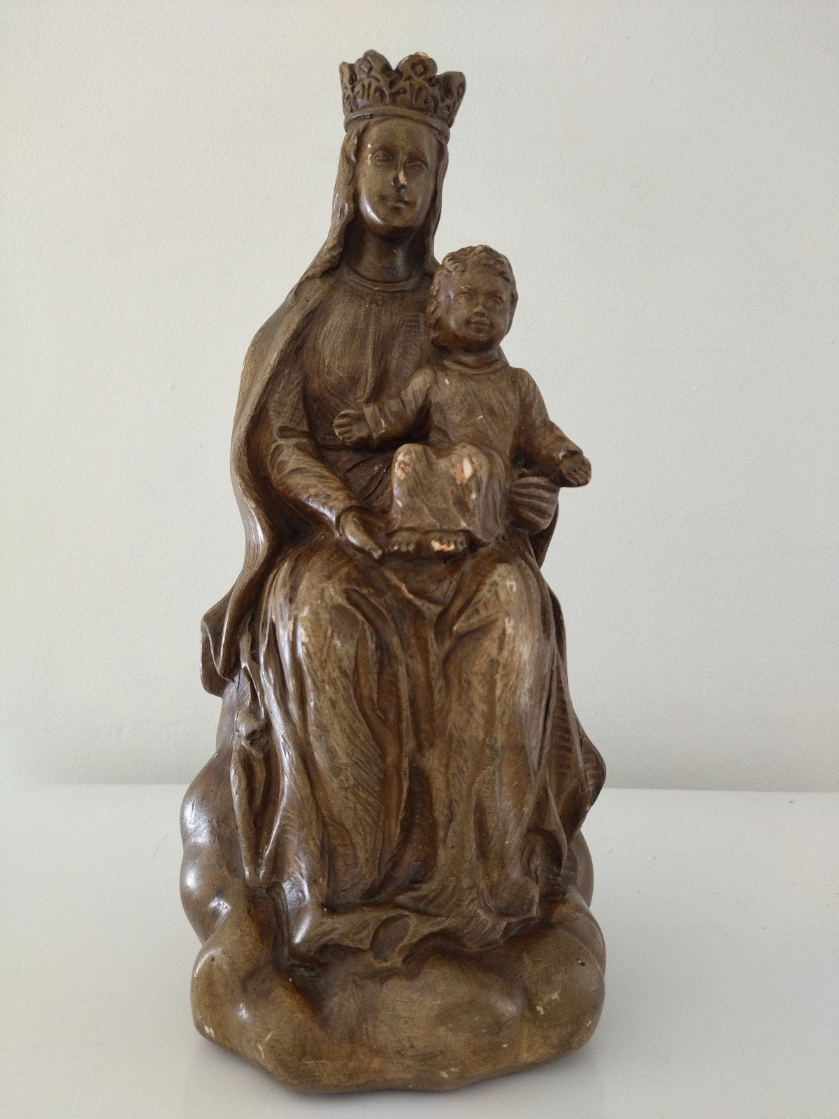 Ancienne Statue Vierge Marie  à l'Enfant en Majesté - 31cm, Enlèvement ou Envoi