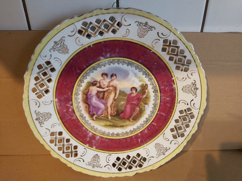Grande assiette murale XIX ,romantique ,très ancienne, Enlèvement ou Envoi