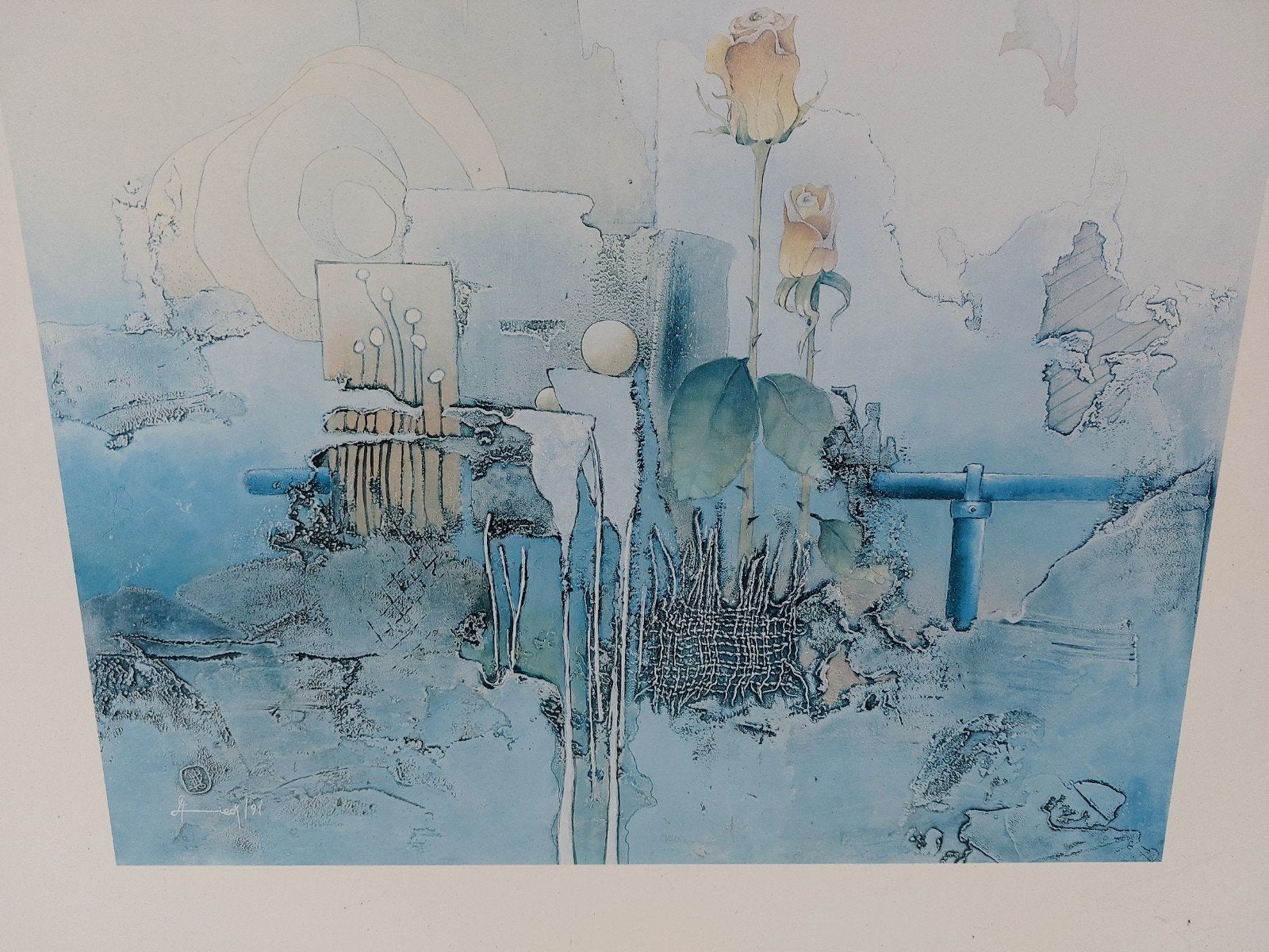 Abstract schilderij met mooi kader, Antiquités & Art, Art | Peinture | Abstraite, Enlèvement