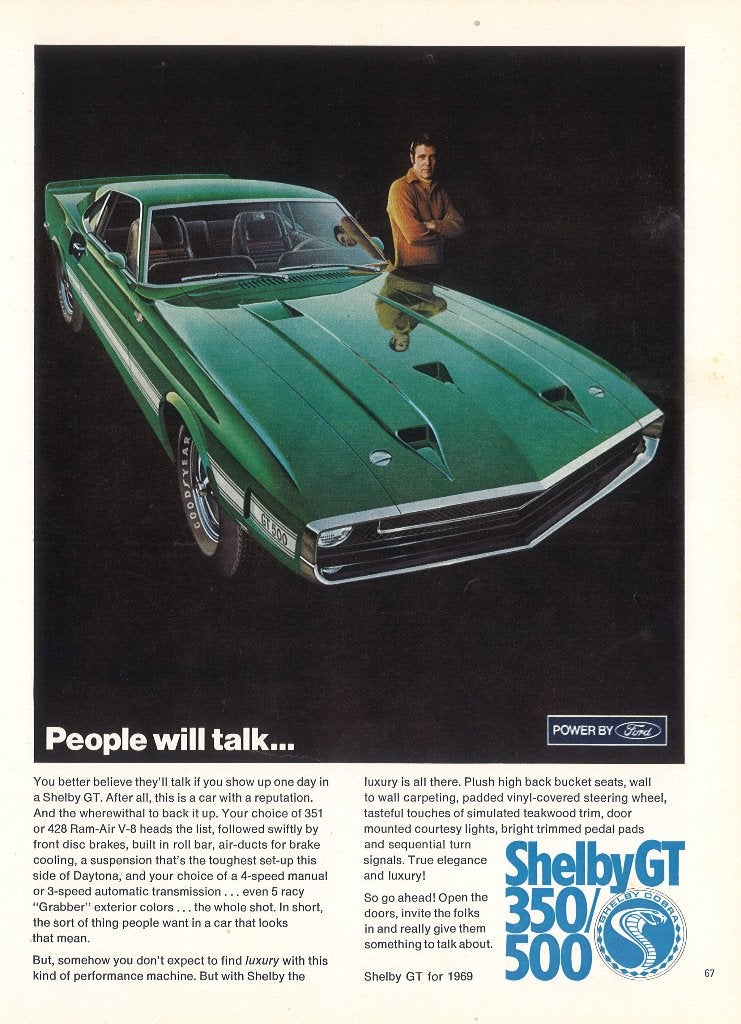 Publicité de la Ford Mustang Shelby Cobra GT 350/500 de 1968, Ford, Enlèvement ou Envoi, Diverse auteurs, Comme neuf