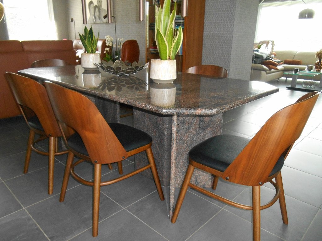 6 design stoelen + Granieten tafel 2m x 1m-> kleur Paradiso, Huis en Inrichting, Ophalen, Zwart, Hout