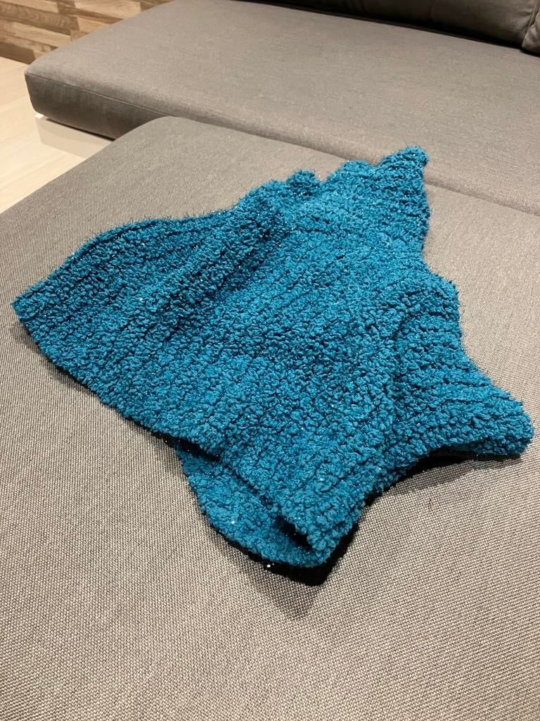 Blauw-groene warme sjaal - zelf gebreid, Ophalen of Verzenden, Nieuw, Sjaal