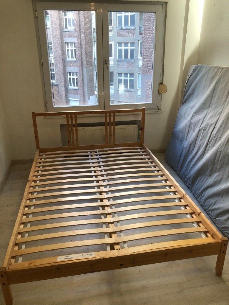 Bed met matras, Ophalen, Gebruikt, Bruin, Tweepersoons