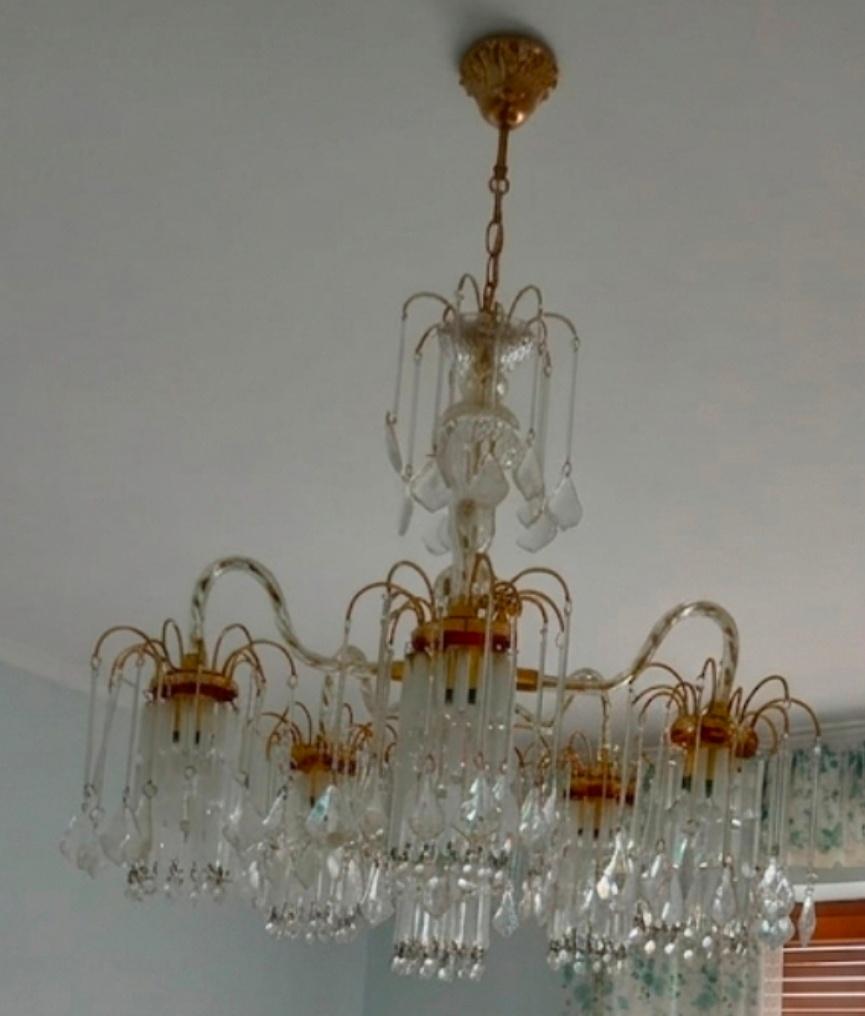 4 lustres vintages laiton et verre ou porcelaine, Enlèvement, Comme neuf, Verre