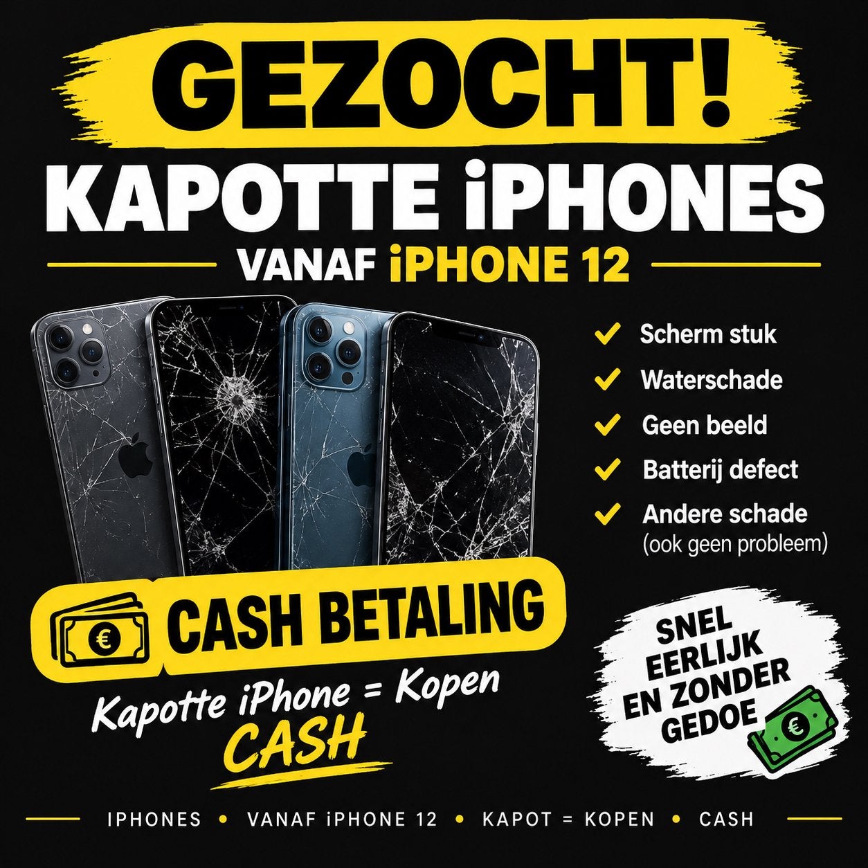 Des iPhones cassés sont recherchés !, Enlèvement ou Envoi, Utilisé, Sans simlock, IPhone 12