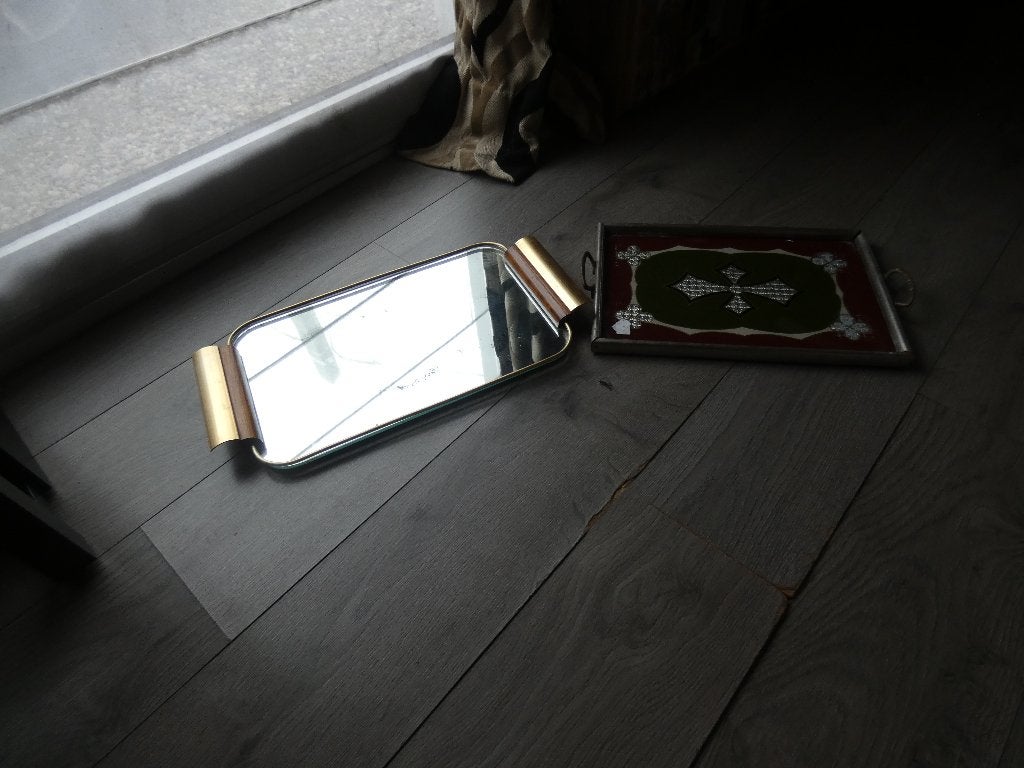 Set van 2 Vintage Dienbladen (ook apart), Ophalen, Gebruikt, Glas, Dienblad