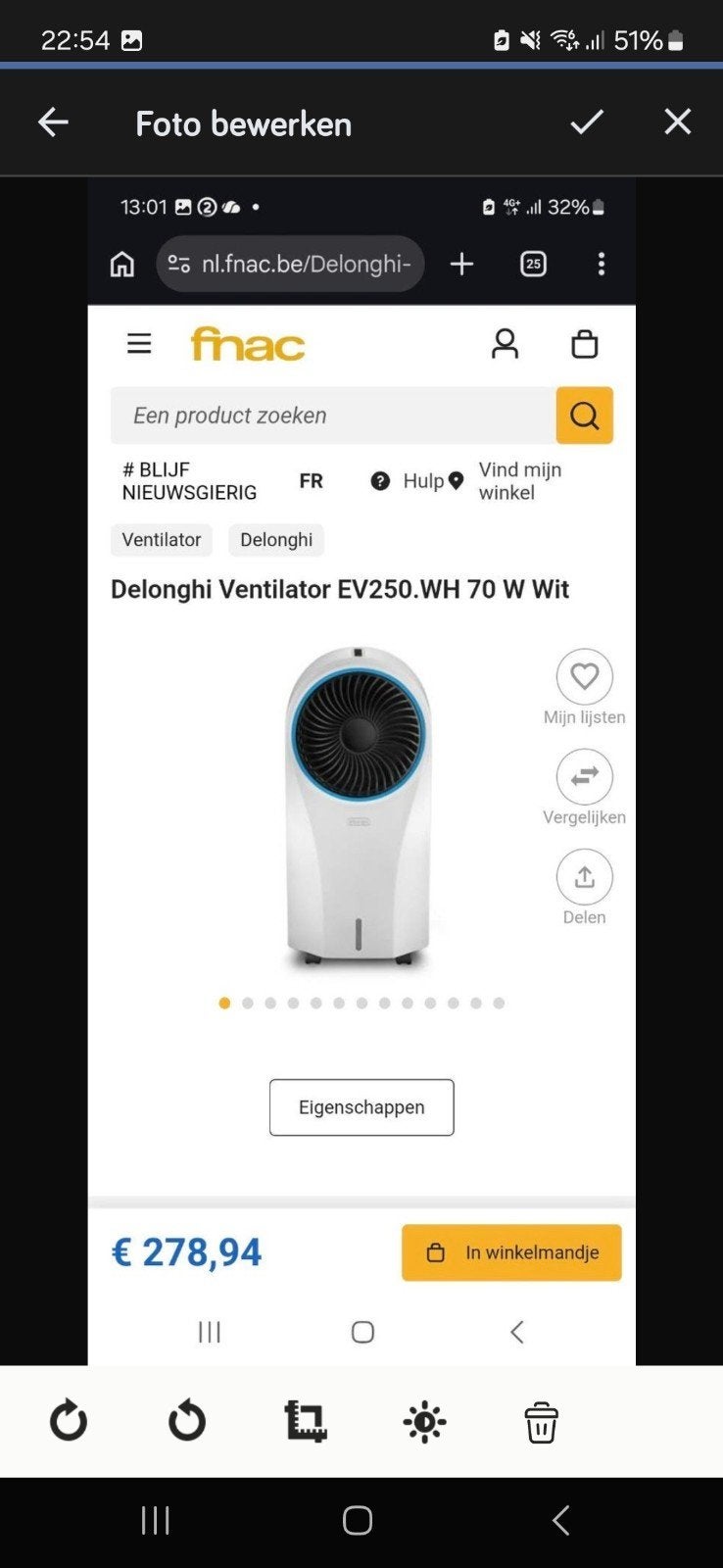 ventilateur de refroidissement d'air delonghi ev250, Electroménager, Enlèvement