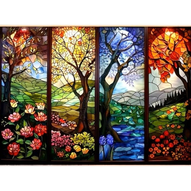 50x40cm Diamond Painting seizoens bomen (rond) nr 78, Verzenden, Nieuw, Meerkleurig, Natuur en Bloemen