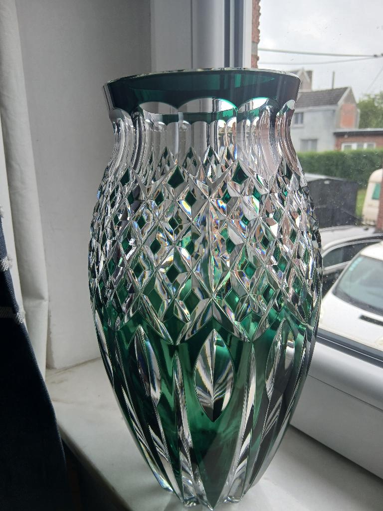 vase vert emeraude val saint lambert signe vsl, Ophalen of Verzenden