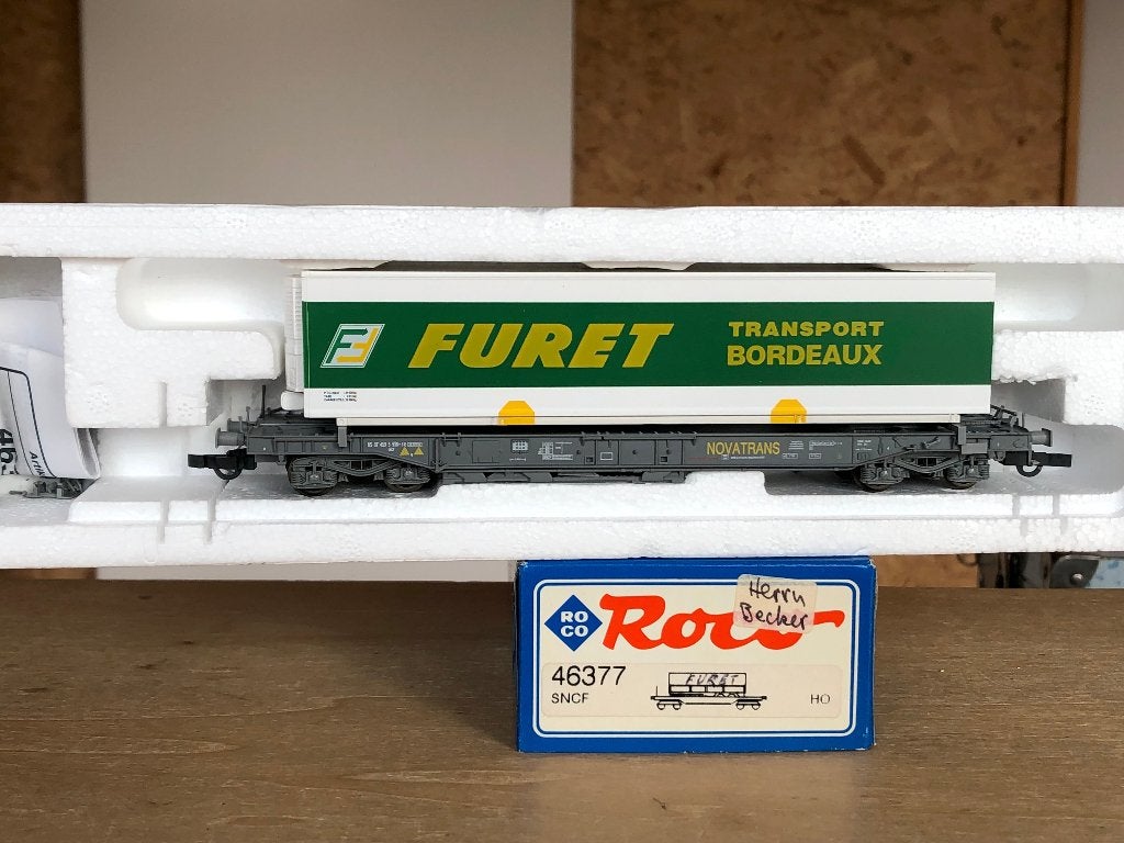ROCO 46369 SBB CFF WAGON PORTE CONTENEUR FURET HO, Envoi, Utilisé, Wagon, Roco