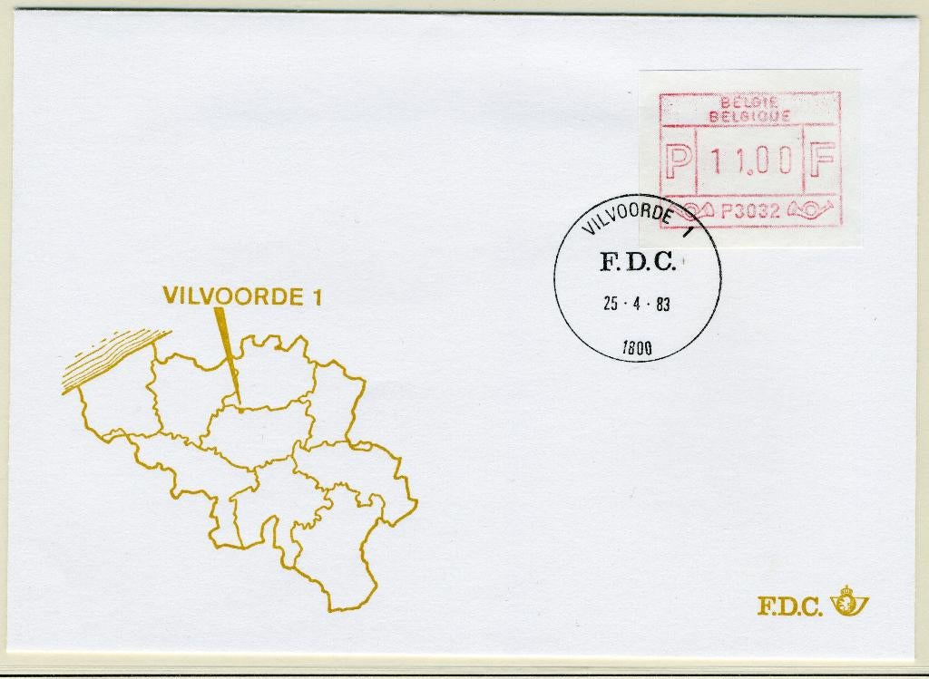 (B) Enveloppe ATM32 FDC 1983 - Vilvorde 1 (P3032), Enlèvement ou Envoi, Affranchi, Avec enveloppe, Oblitération 1er jour