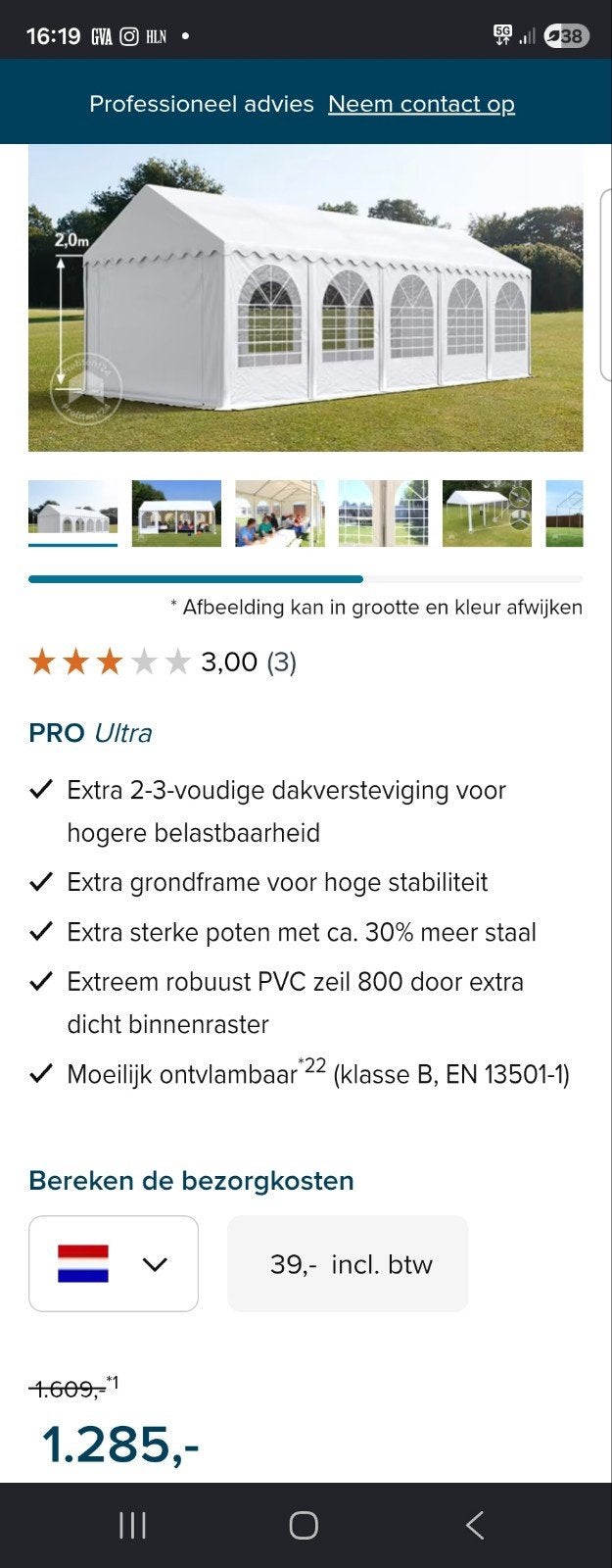 Partytent, Ophalen, Partytent, Zo goed als nieuw, 4 tot 6 meter