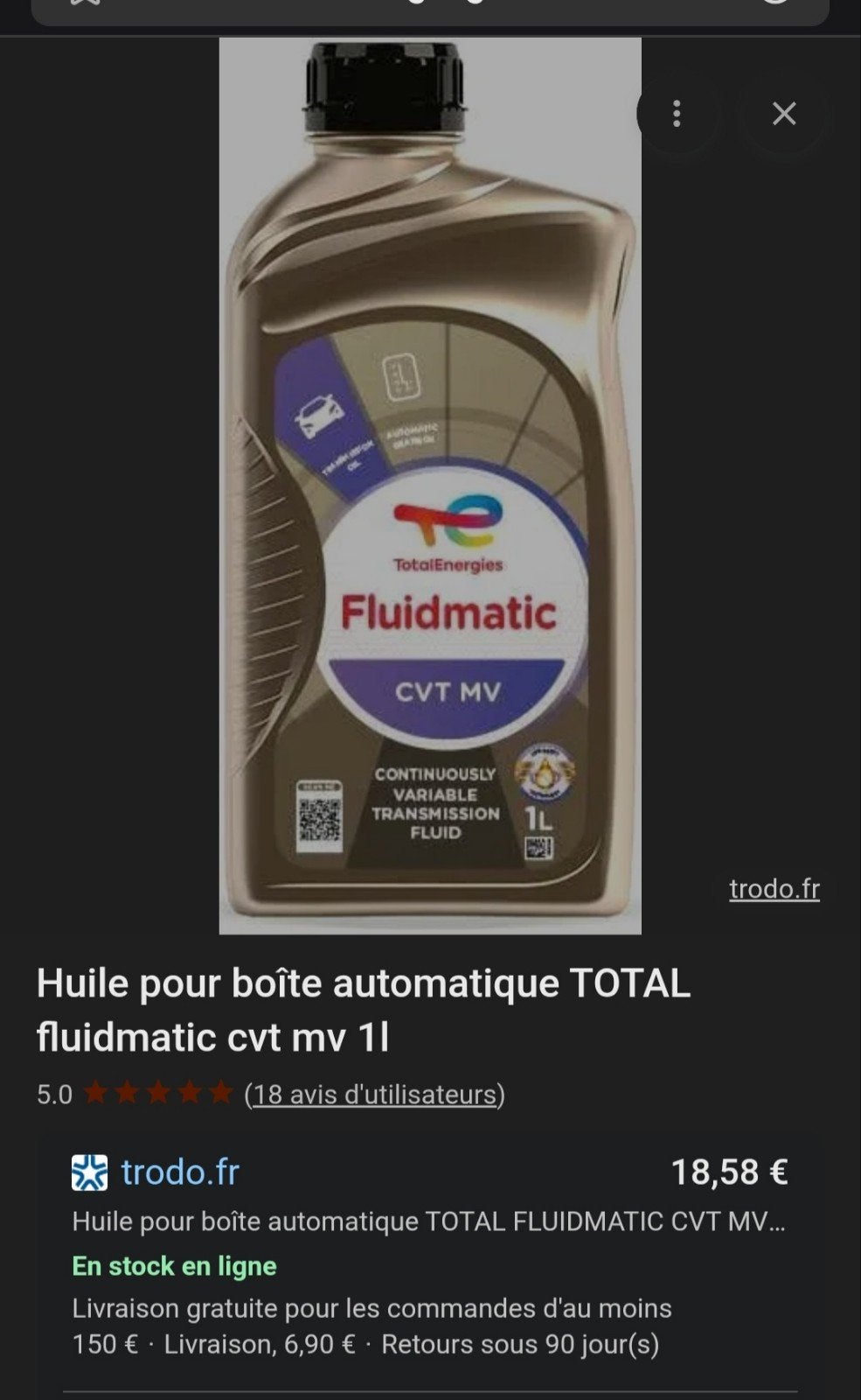Huile total transmissions  CVT boite auto, Enlèvement