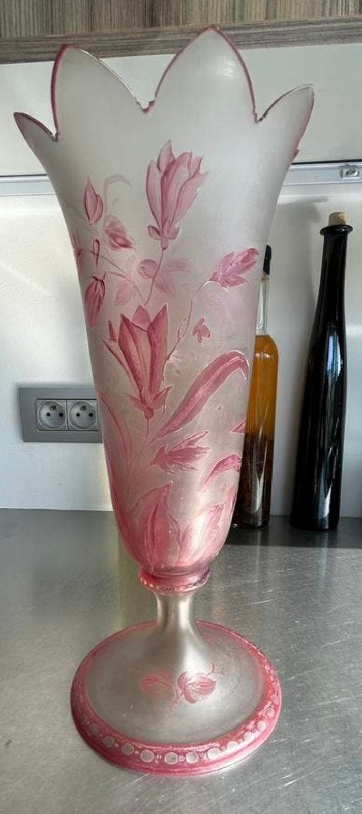 Beau vase ancien Art Nouveau — Verre satiné, Enlèvement ou Envoi