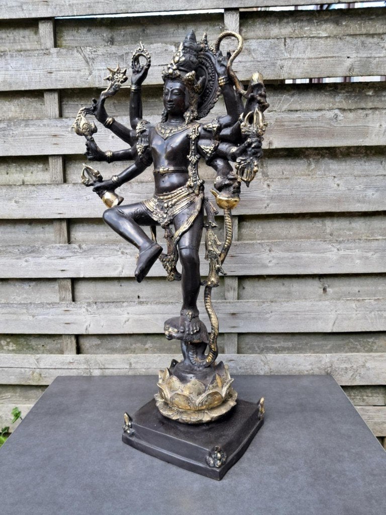 Statue en bronze de Shiva dansant sur cobra Naga/Asie/Inde, Antiquités & Art, 66 cm, Sculpture, Enlèvement ou Envoi, Bronze