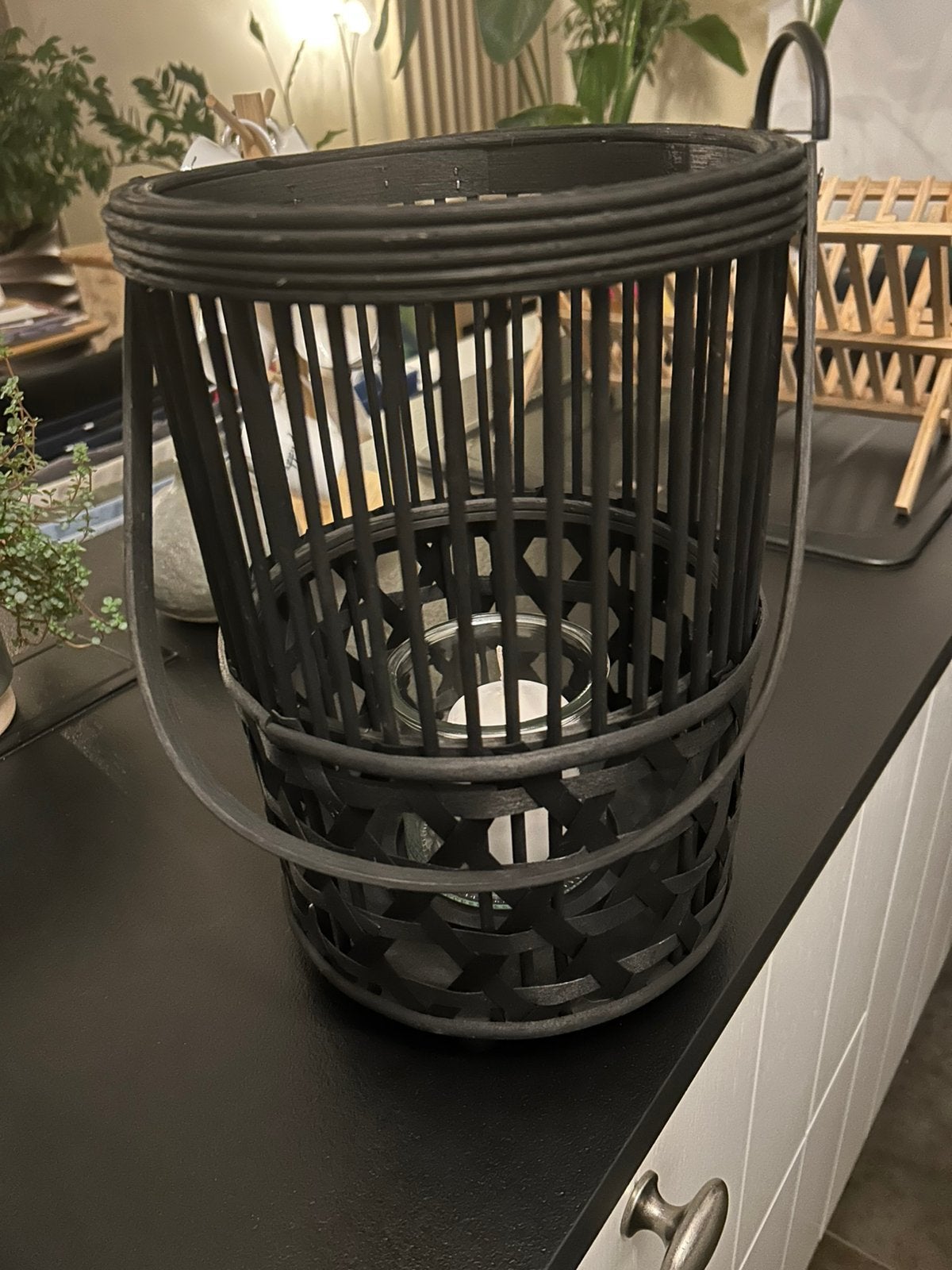 Gloednieuw zwart houten windlicht  30cm hoogte, Huis en Inrichting, Windlicht, Nieuw, Ophalen of Verzenden, 30 cm