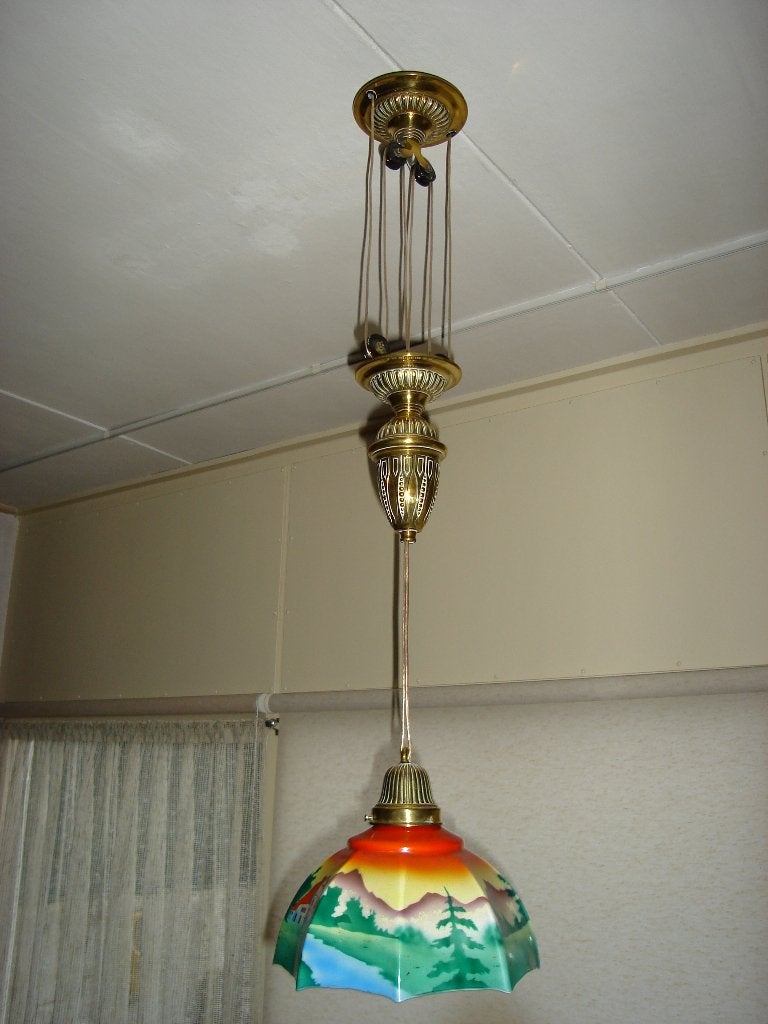 3 lampes suspendues peintes anciennes, Antiquités & Art, Enlèvement ou Envoi