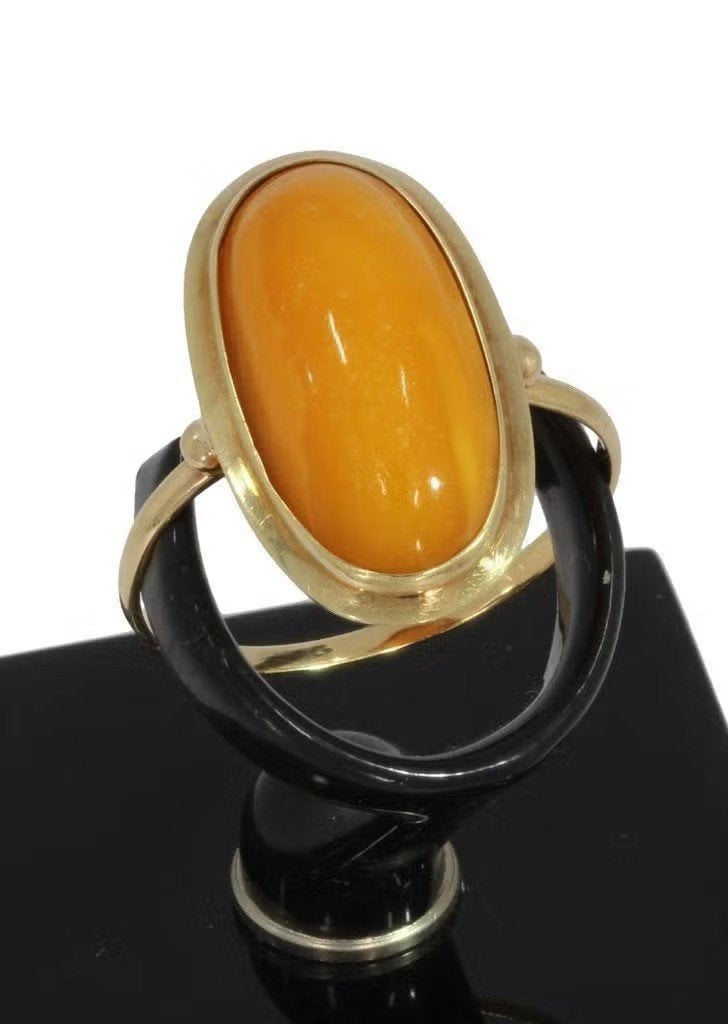 Amber 14k gouden vintage dames ring handgemaakt retro, Ophalen of Verzenden, Zo goed als nieuw, Dame of Heer, Met edelsteen
