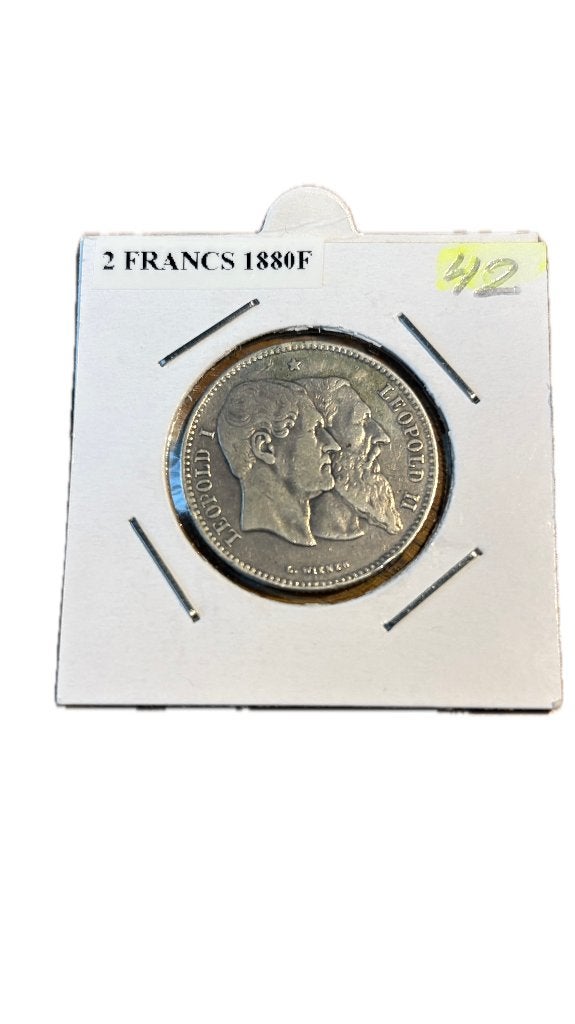 LEOPOLD II: Zilver 2 FRANCS 1880F, Postzegels en Munten, Ophalen of Verzenden, Zilver, Zilver