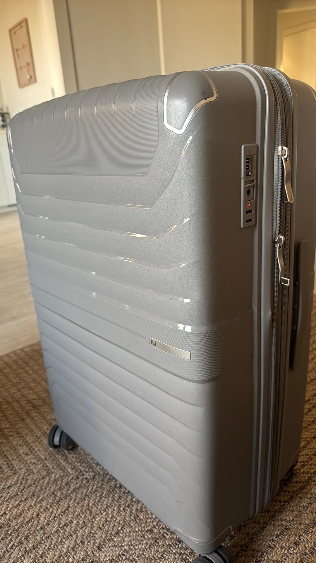 Grande valise grise — 4 roues doubles, serrure TSA, Enlèvement, Comme neuf