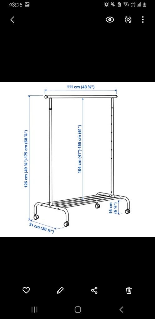 Kledingrek met wielen IKEA RIGGA, Huis en Inrichting, Ophalen, Zo goed als nieuw