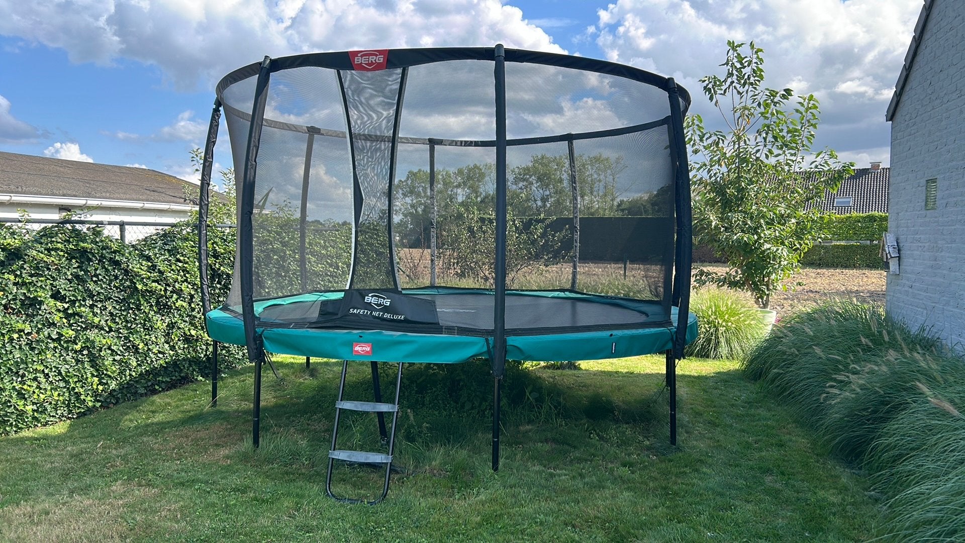 Berg trampoline Champion 430 incl. veiligheidsnet de lux, Ophalen, Zo goed als nieuw