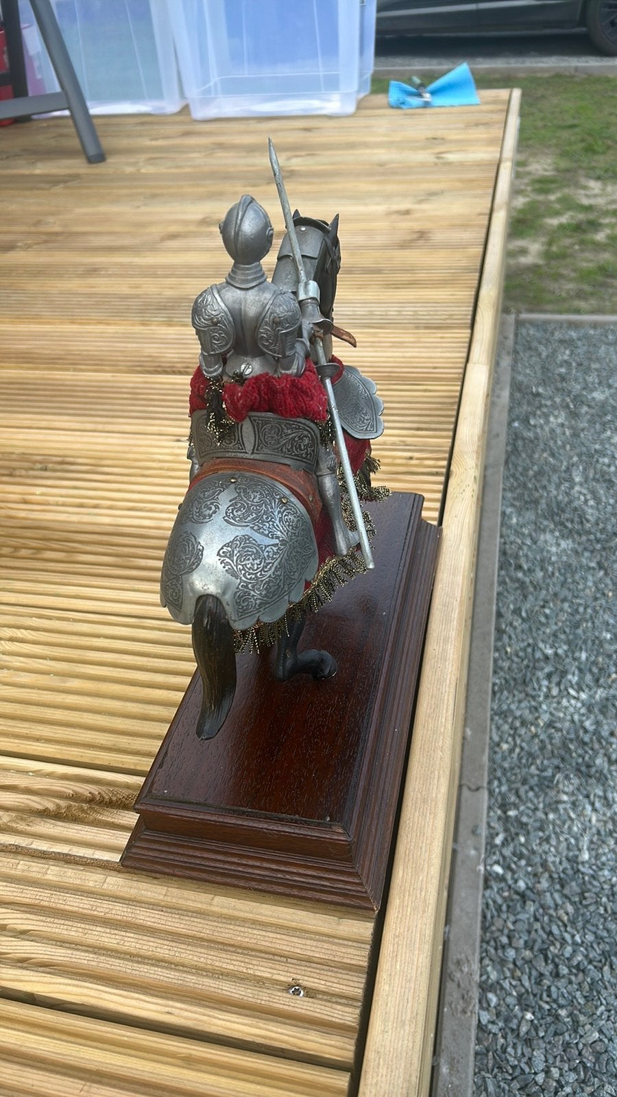 metalen ridder op houten voet, Antiek en Kunst, Ophalen