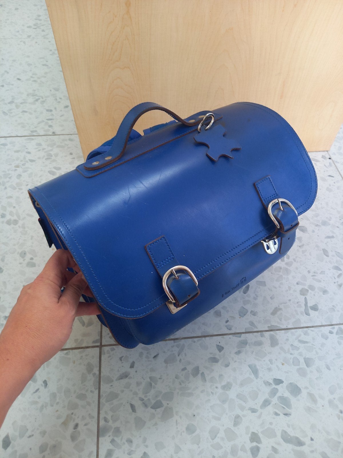 lederen boekentas Own Stuff - blauw, Ophalen of Verzenden