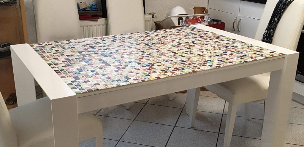 TABLE MODERNE AVEC PLATEAU MOSAIQUE POP ART + 6 CHAISES, Maison & Meubles, 100 à 150 cm, Cinq personnes ou plus, Contemporain