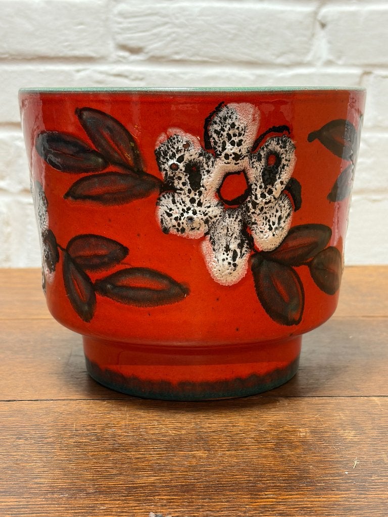 Vintage oranje plantenpot Fat Lava bloemmotief 17.5 cm retro, Tuin en Terras, Overige materialen, Gebruikt, Weet ik niet, Ophalen of Verzenden