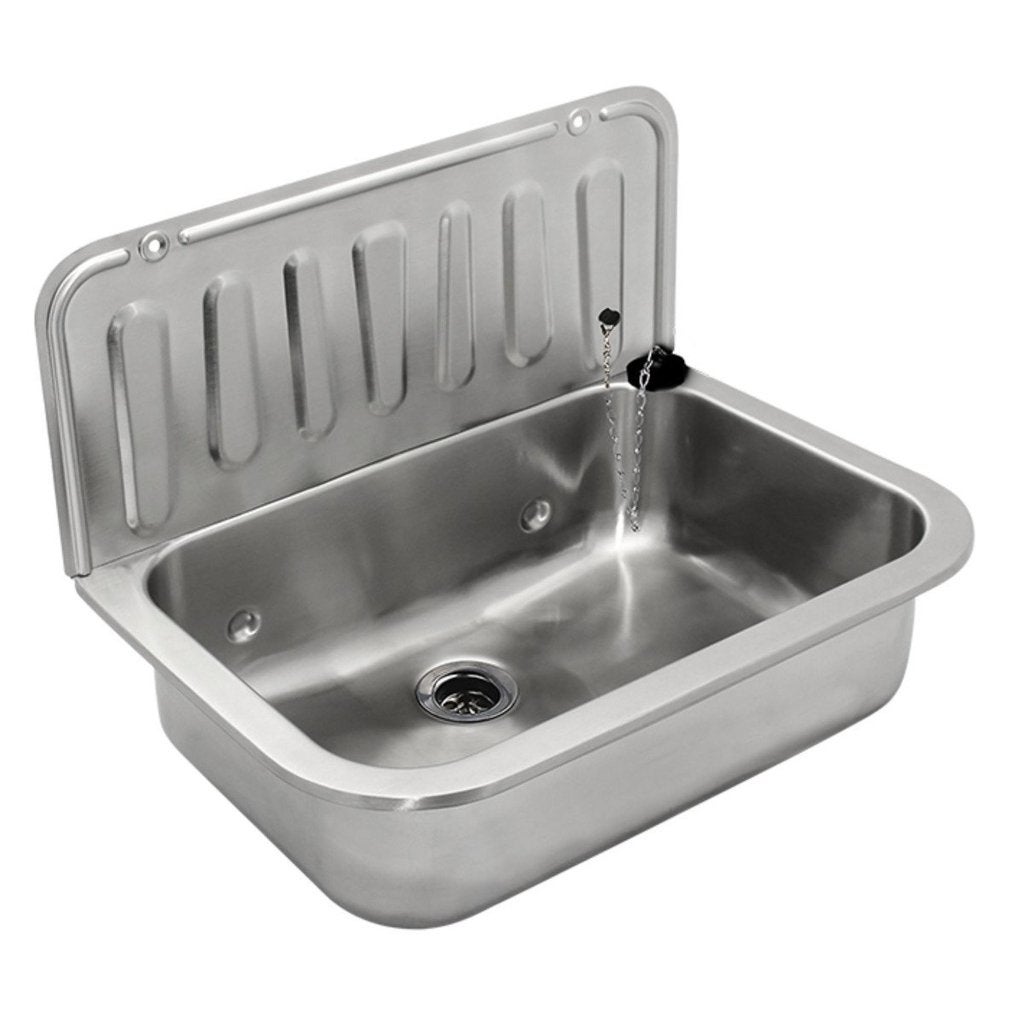 Uitstortgootsteen 50x35cm met Afvoerstop RVS *NIEUW*, Doe-het-zelf en Bouw, Sanitair, Ophalen of Verzenden, Nieuw, Inox, Wastafel