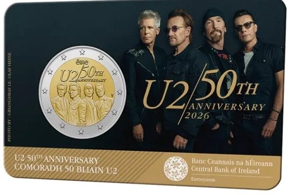 Ierland 2026 - 2 euro in coincard - 50 jaar U2, Ophalen of Verzenden, Ierland, 2 euro