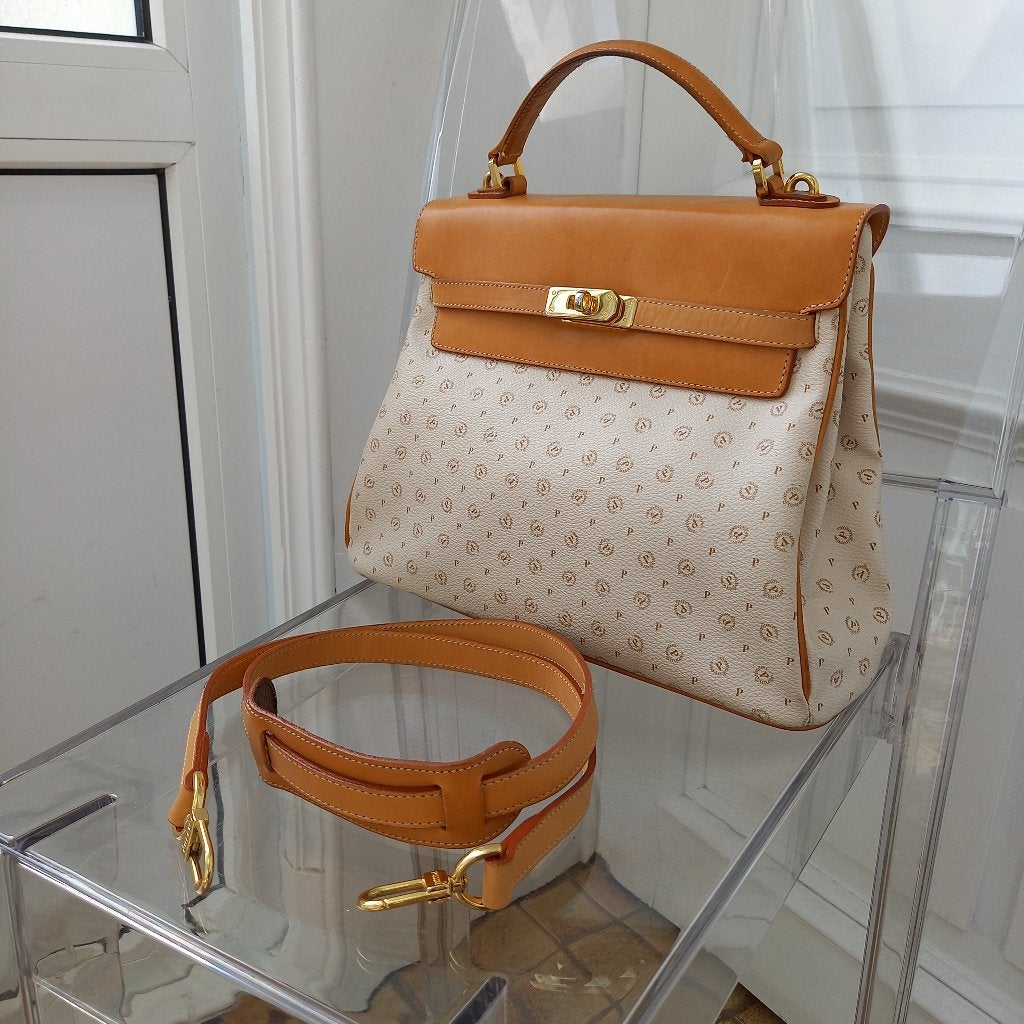 Sac à bandoulière Pollini vintage original. Design italien., Bijoux, Sacs & Beauté, Enlèvement ou Envoi, Comme neuf, Beige, Sac à main