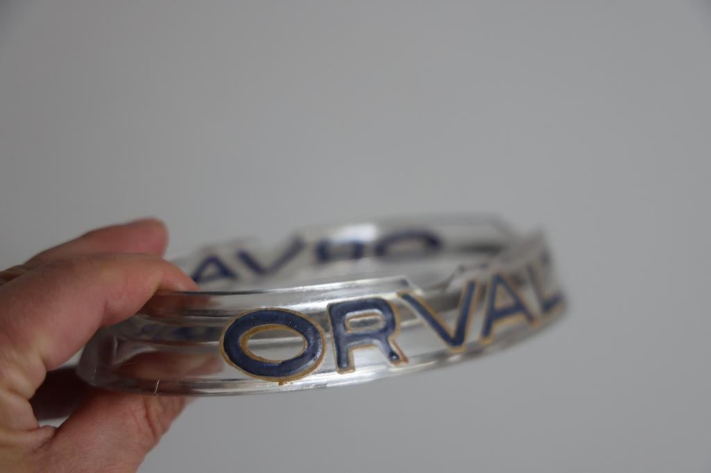 RAR Vintage oude asbak van geëmailleerd glas ORVAL 1950 goud, Ophalen of Verzenden, Gebruikt, Reclamebord, Plaat of Schild, Overige merken