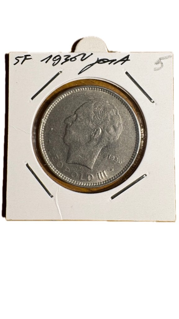 LEOPOLD III: 5 FRANCS 1936V positie A (2), Ophalen of Verzenden