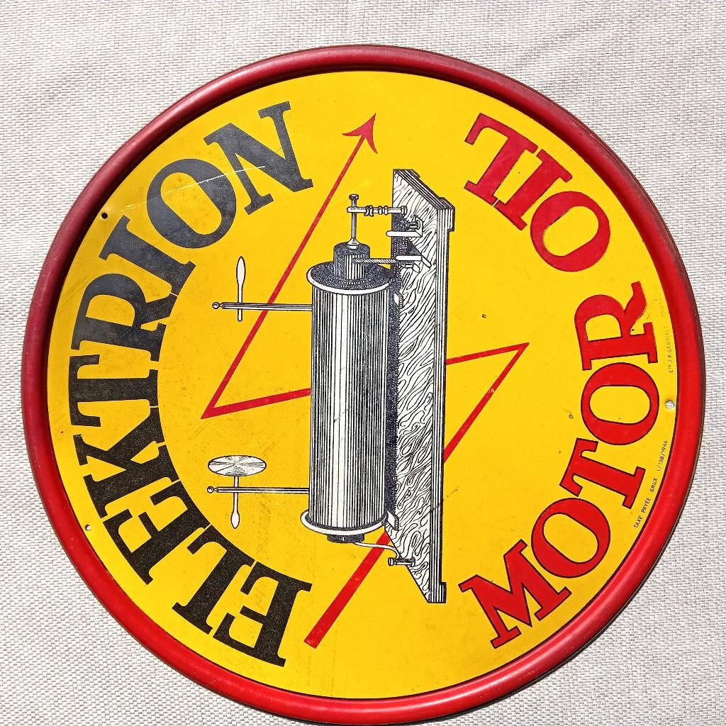 Panneau d'affichage en métal Elektrion Motor Oil 1946, Collections, Enlèvement ou Envoi, Comme neuf, Panneau publicitaire
