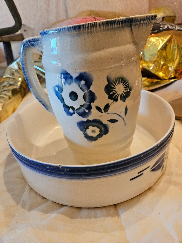Vintage waskom met waterkan – Viviane aardewerk, Antiquités & Art, Antiquités | Céramique & Poterie, Enlèvement
