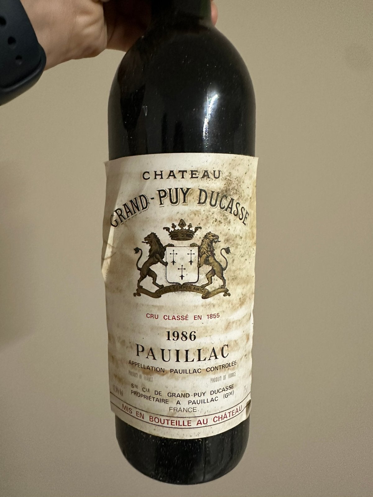 Château Grand-Puy-Ducasse 1986, Verzamelen, Ophalen of Verzenden, Gebruikt, Frankrijk, Rode wijn