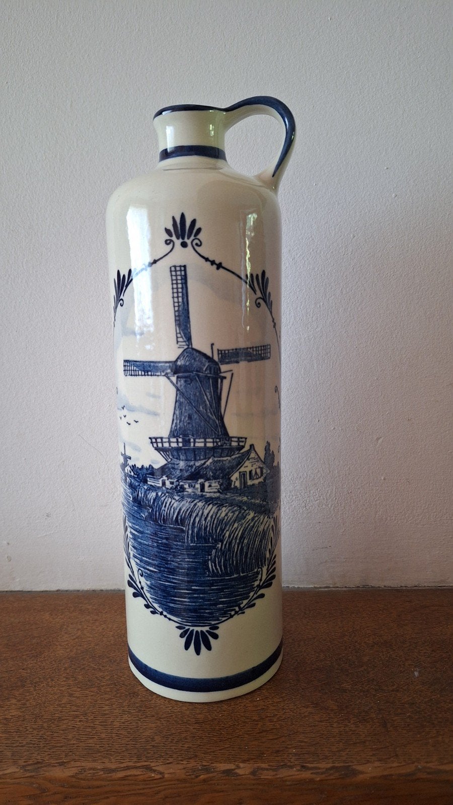 Mooie aardewerken fles/karaf - Delfts Blauw Handwerk, Antiek en Kunst, Antiek | Vazen