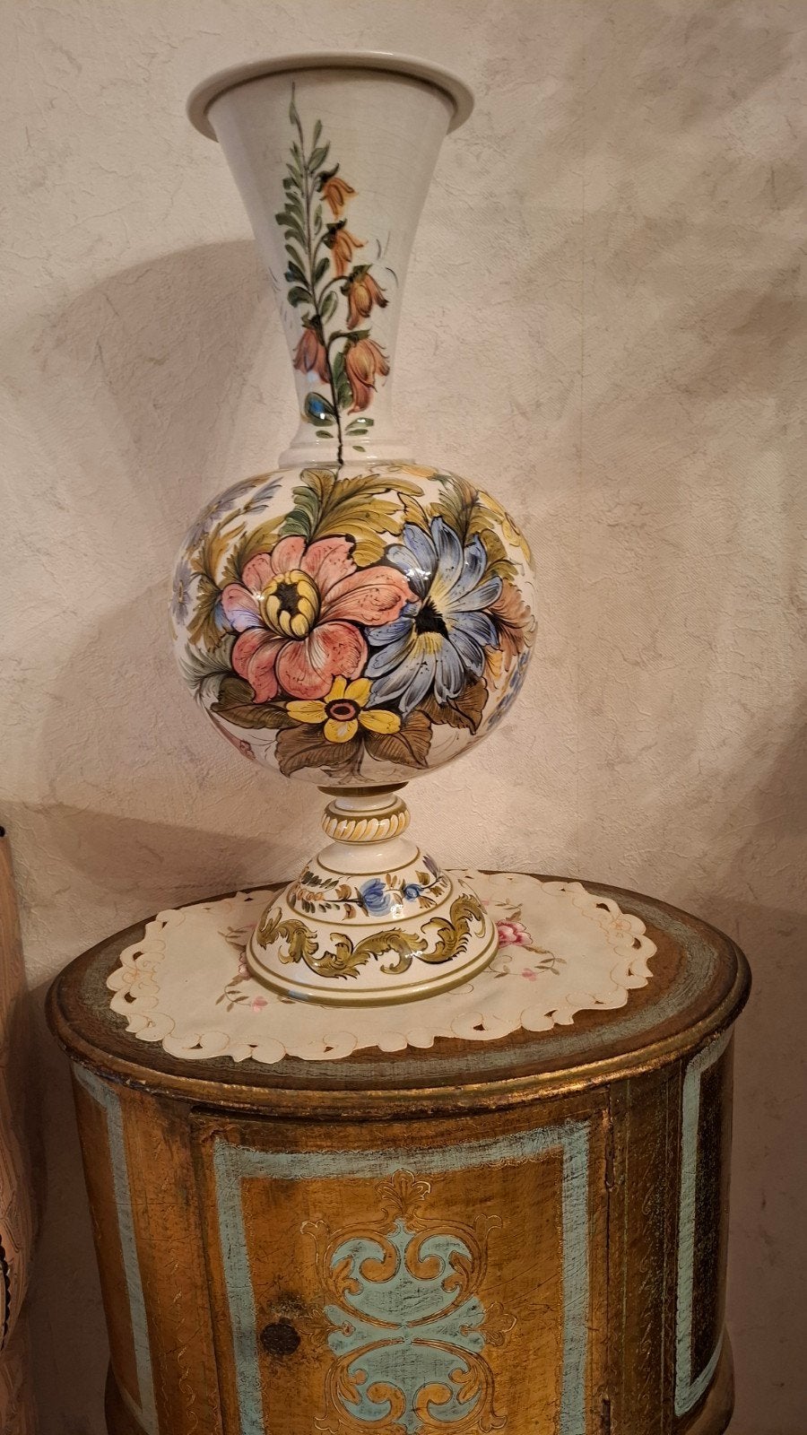 Prachtige Vintage / Antieke Keramieken Vaas met Handgeschild, Antiek en Kunst, Ophalen