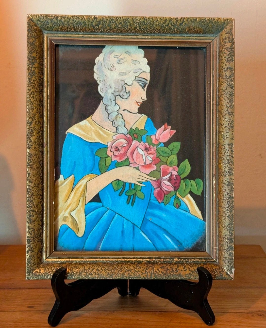 Gesigneerd schilderij B. Zwaenepoel 1946 Art Deco dame /roos, Ophalen